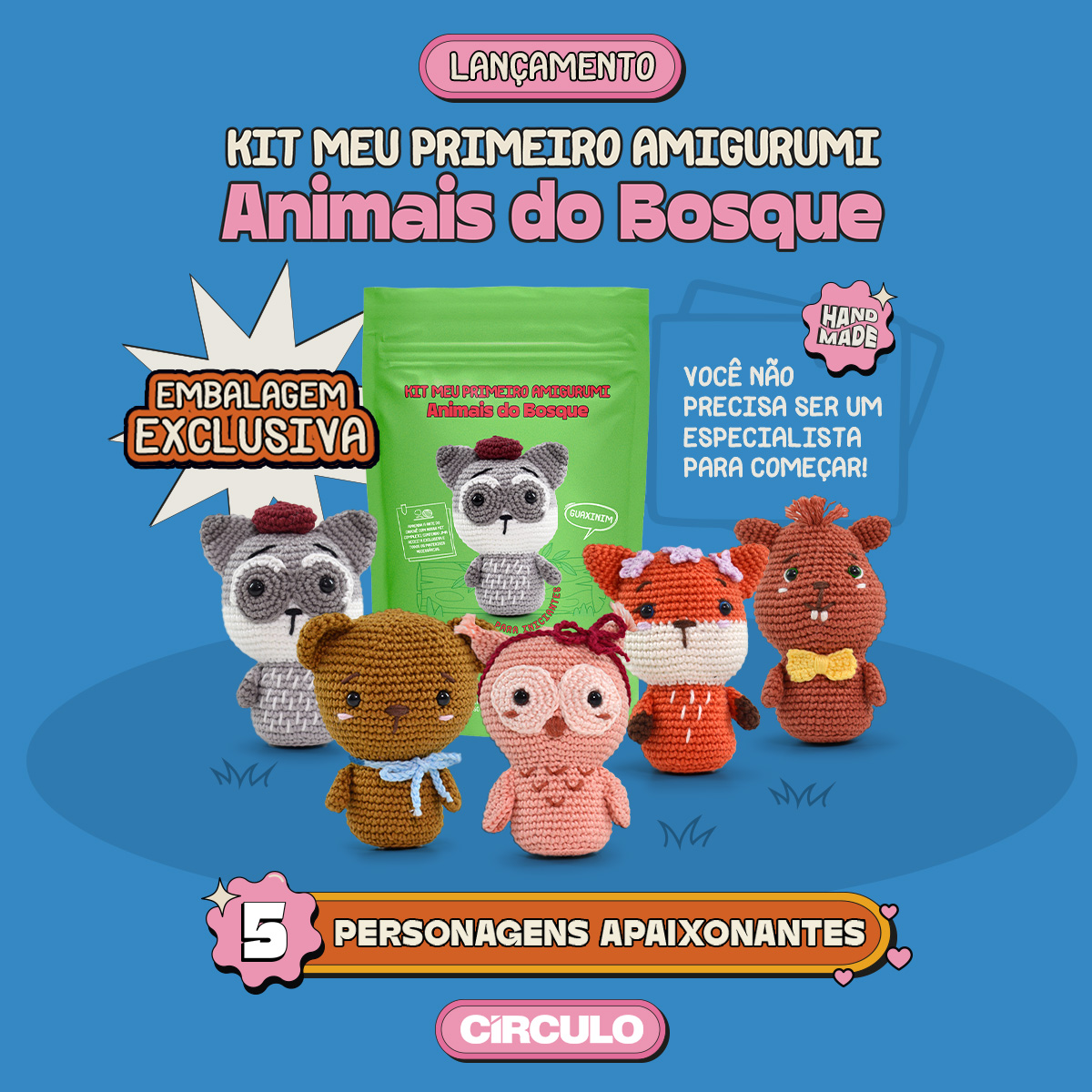 Lançamento: Kit Meu Primeiro Amigurumi Coleção Animais do Bosque